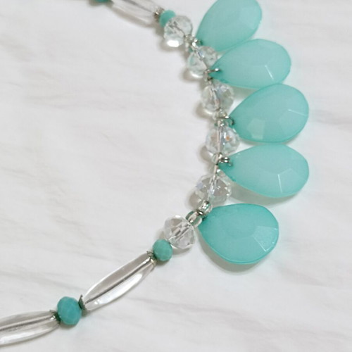 Handmade necklace with turquoise glass beads and acrylic drops