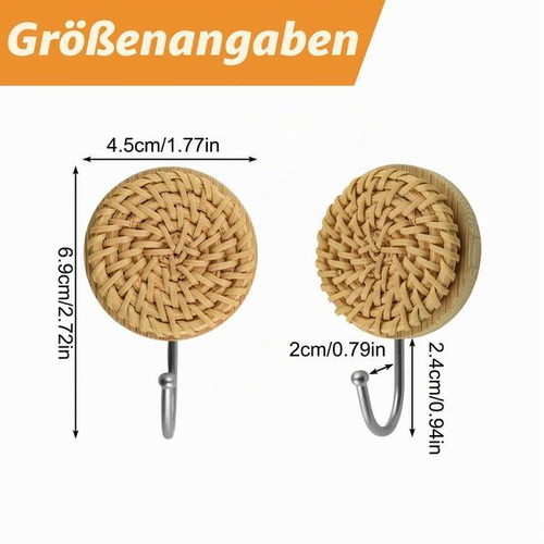 Morobor wooden self-adhesive hooks with rattan design, set of 5