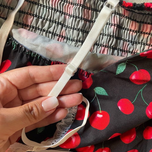 Mini black dress with cherries