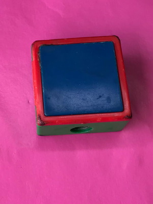 Colour blocking sharpener used, vintage, Made in Japan, square