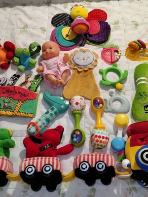 Baby rattles and toys used, set of multiple pieces
