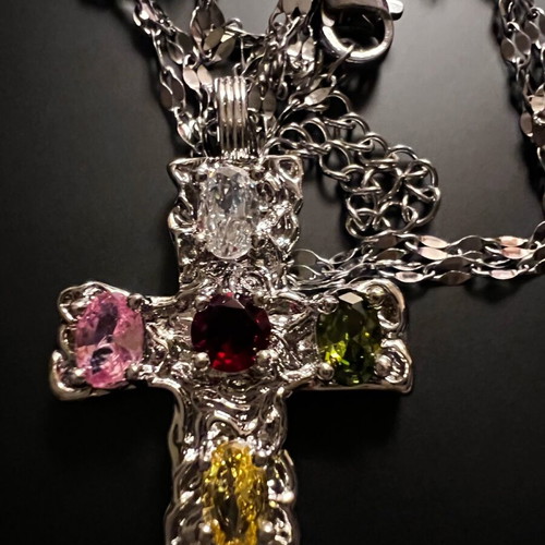Cross new steel with multicolored stones and gift chain