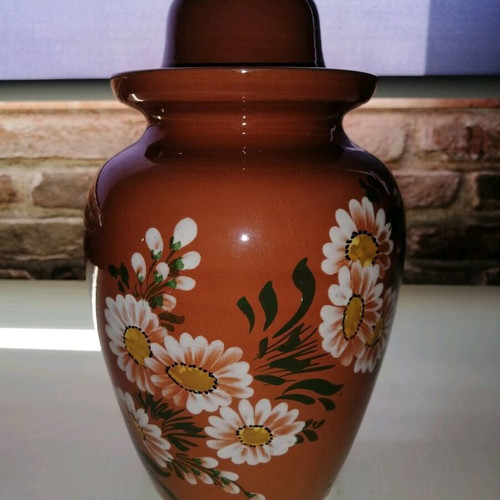 Ceramic sweet jar new 1970 handmade painted from Sifnos
