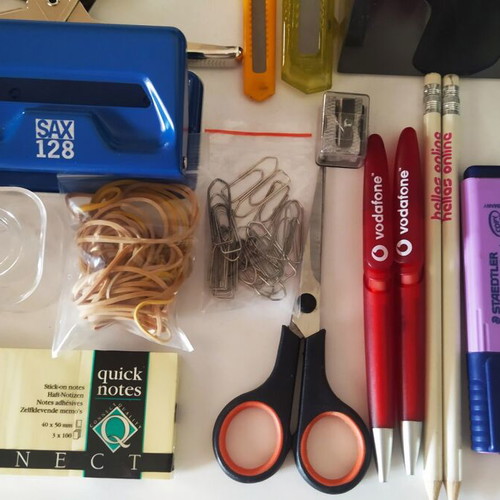 Office supplies and accessories used, set of 19 items