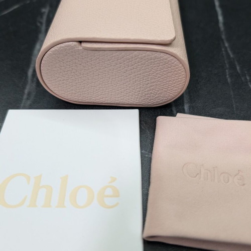 Chloe large beige sunglasses case with card and cloth