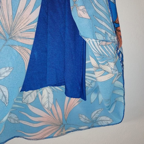 Blue mini dress with floral patterns and straps, new S/M