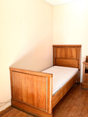 Antique bed used, solid wood with painted details