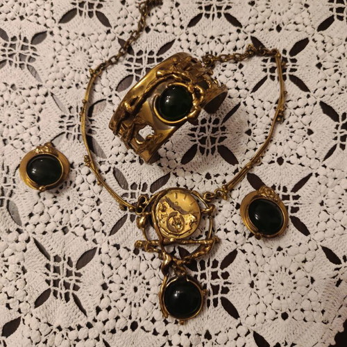 Vintage handmade brass jewelry set.