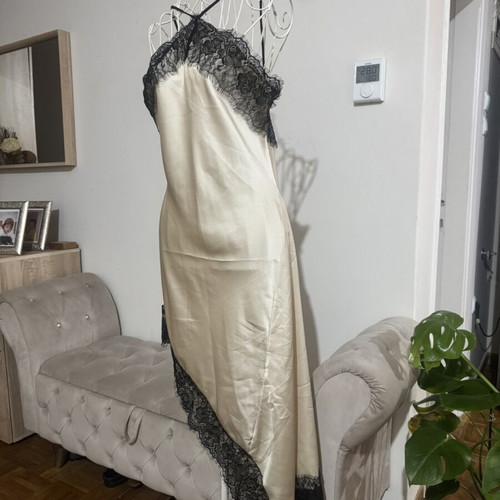 VG Styline Satin Dress Asymmetric with Lace Details, New, S/M