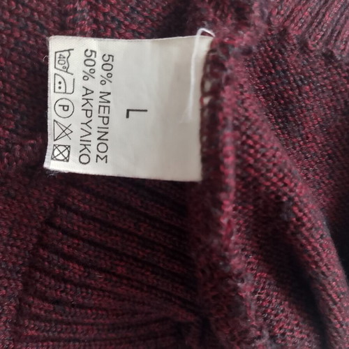 Men's sweater burgundy size L, like new, 50% merino wool 50% acrylic
