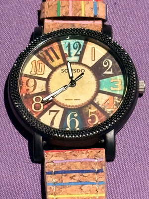 Art wristwatch new with colorful cork strap