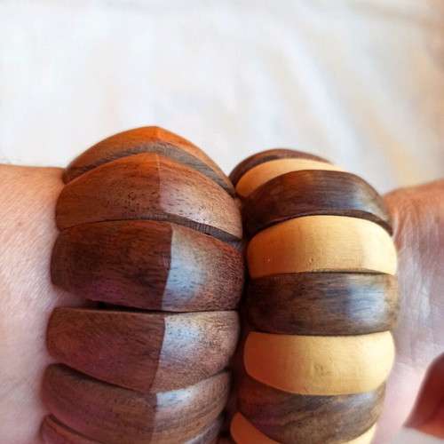 Wooden bracelets new, handmade elastic natural tones