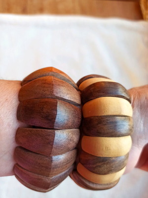 Wooden bracelets new, handmade elastic natural tones