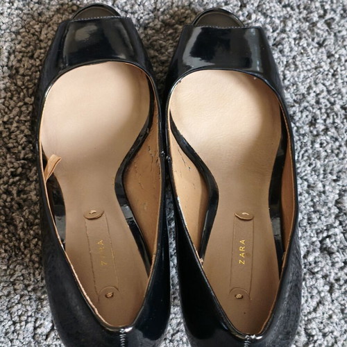 Zara black patent leather peep-toe pumps used, size 36