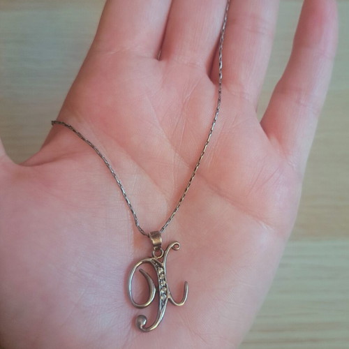Silver necklace 925 with monogram X and zircon, like new