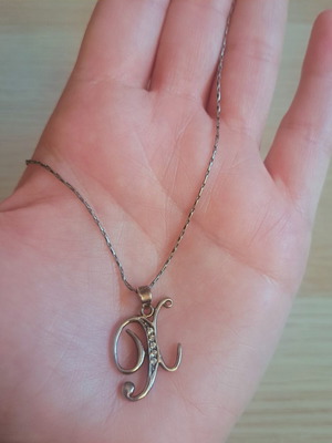 Silver necklace 925 with monogram X and zircon, like new