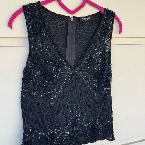 Nostalgia vintage black sequin and beaded top like new, size L