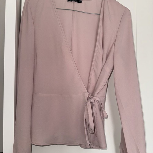 Bershka women's blouse pink soft color with wrap design and side tie like new