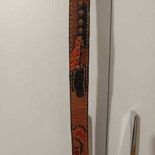 Women's belt 100cm used, brown with embossed details