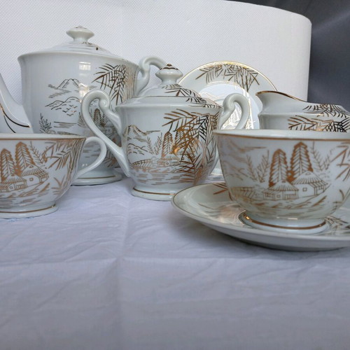 Vintage Japanese Kutani tea set used, 7 pieces