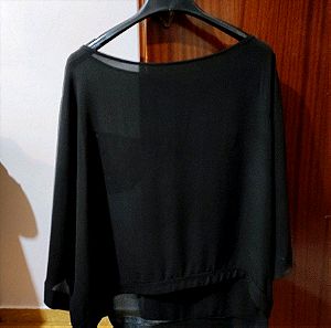 Μαύρη ριχτη διαφανής μπλούζα large