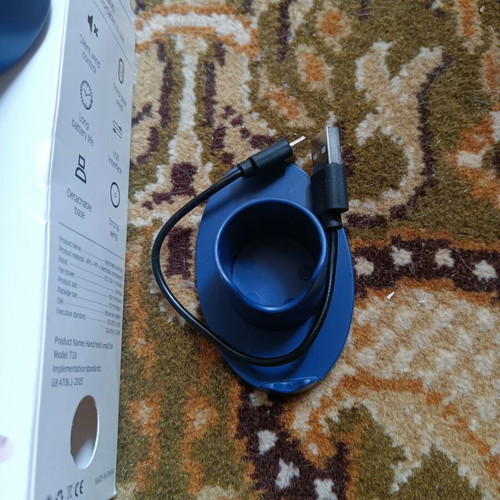 Handheld Fan rechargeable with stand and USB cable, blue