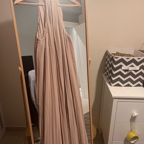 Pleated long summer dress used, size small, beige