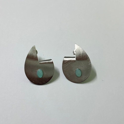 Handmade statement earrings with turquoise stone, aluminum