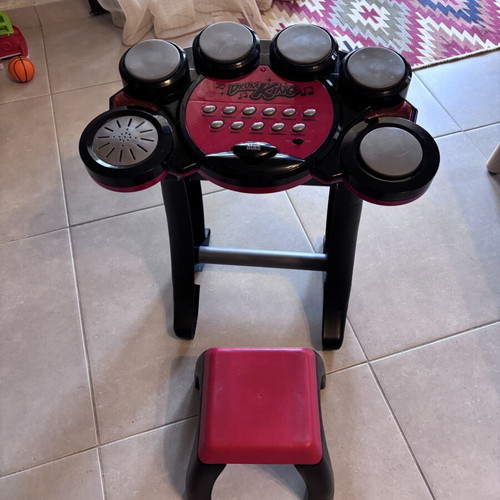 Drum King electronic and acoustic drums with 2 sticks and stool like new