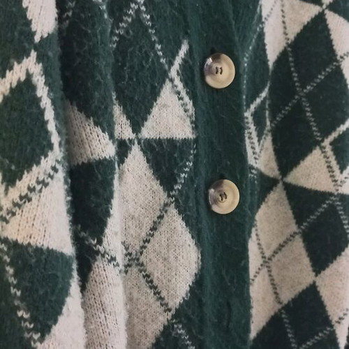 Pull & Bear wool cardigan used, white and green checkered, size S