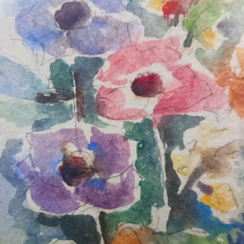 Hand-painted watercolor painting like new, 26x23 cm, Italy
