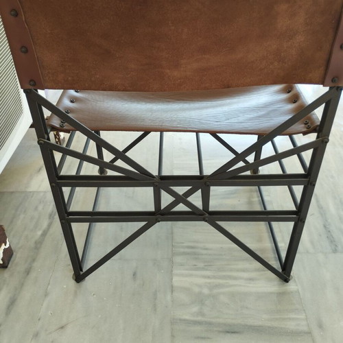 Neokatoikein armchair used, leather and iron, vintage