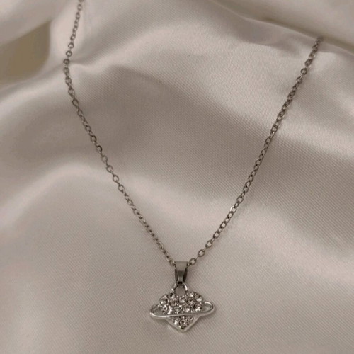 Steel necklace with small diamonds new, silver color