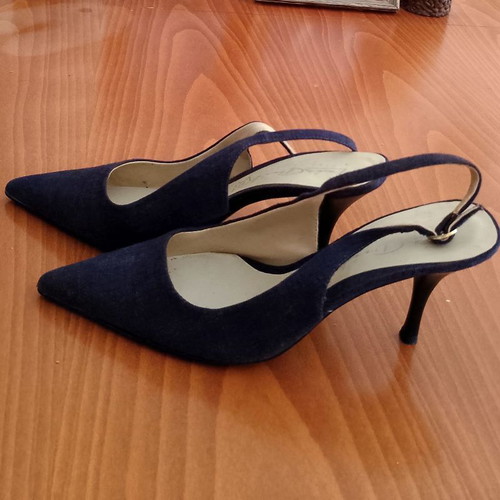Slingback pumps in denim fabric and leather, size 39, like new