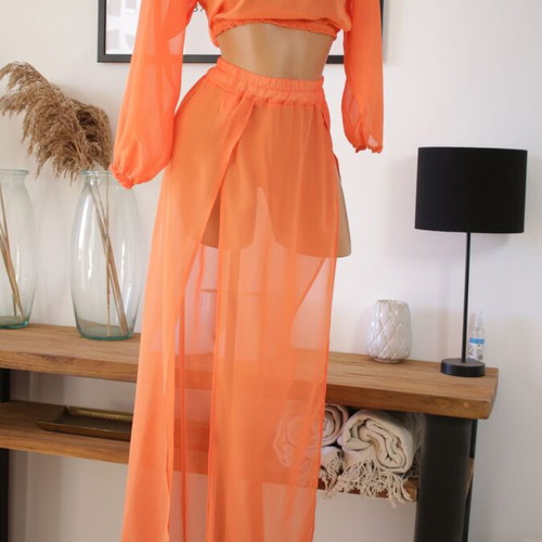 Beachwear pants with orange transparent top new