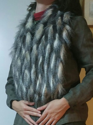 Faux mink fur collar scarf like new, grey and beige shades
