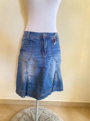 Casablanca Vintage pleated midi denim skirt in blue