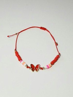 Handmade macrame bracelet with red butterfly, new