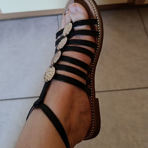 Black sandals with gold details like new