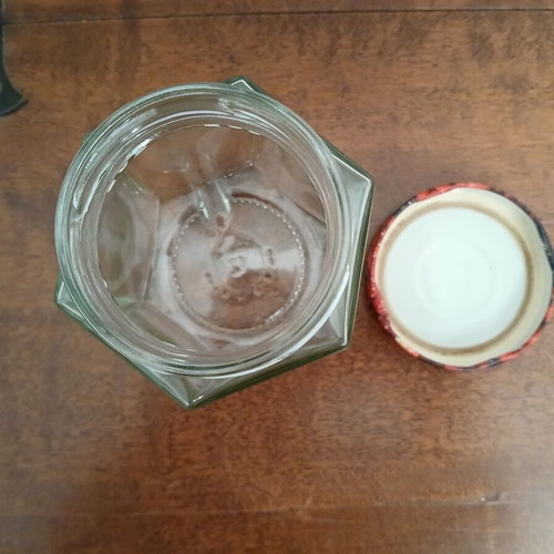 Glass jar with lid hexagonal, like new