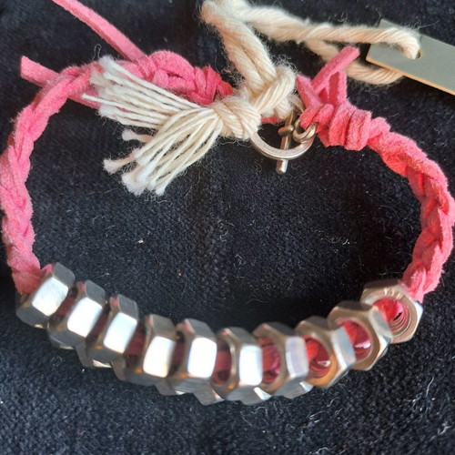 Love God fashion bracelet new, leather with chunky chain pink