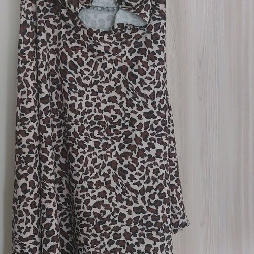 Leopard dress new asymmetrical with open back, size L