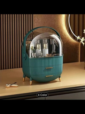 Cosmetic organizer box new petrol with drawers and gold handles