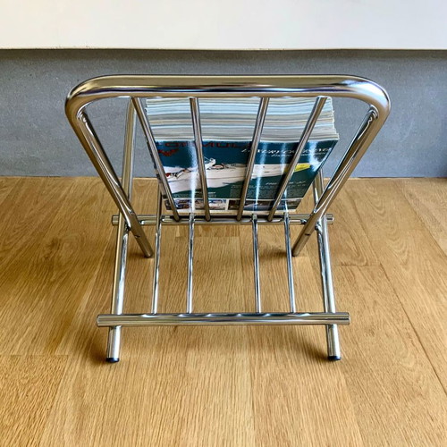 ZACK 1980s Folding Magazine Rack used, metal nickel finish