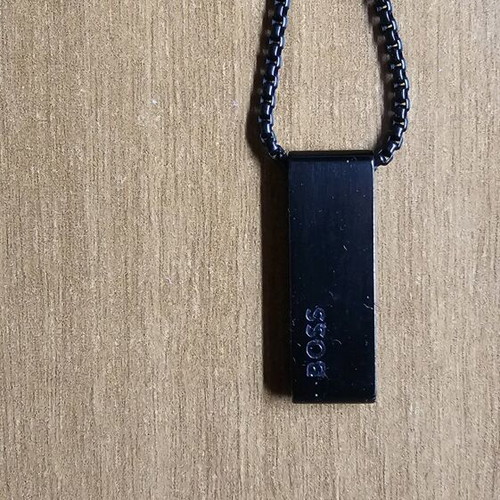 Boss men's necklace used, black plated stainless steel
