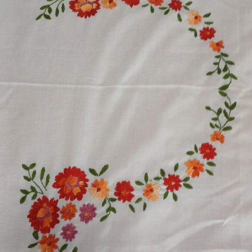 Handmade tablecloth linen fabric with embroidered floral designs