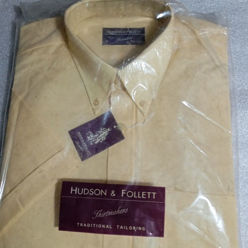 Hudson & Follett men's shirt new, medium beige button-down collar