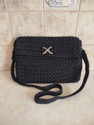 Handmade black knitted women's crossbody bag new