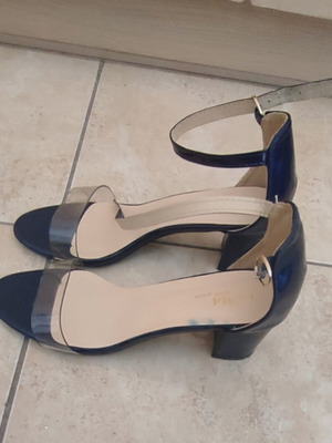 Sandals with Buckle Blue Patent Leather Like New Size 39