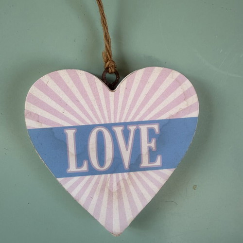 Handmade hanging decoration with butterfly, heart and flower wooden motifs